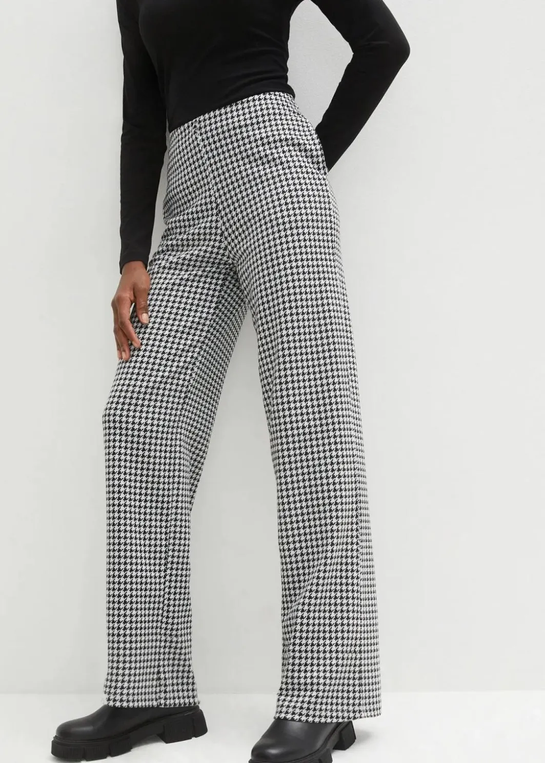 New Stretch-Hose mit Hahnentrittmuster, Wide leg Damen Bekleidung·Kleider|Hosen