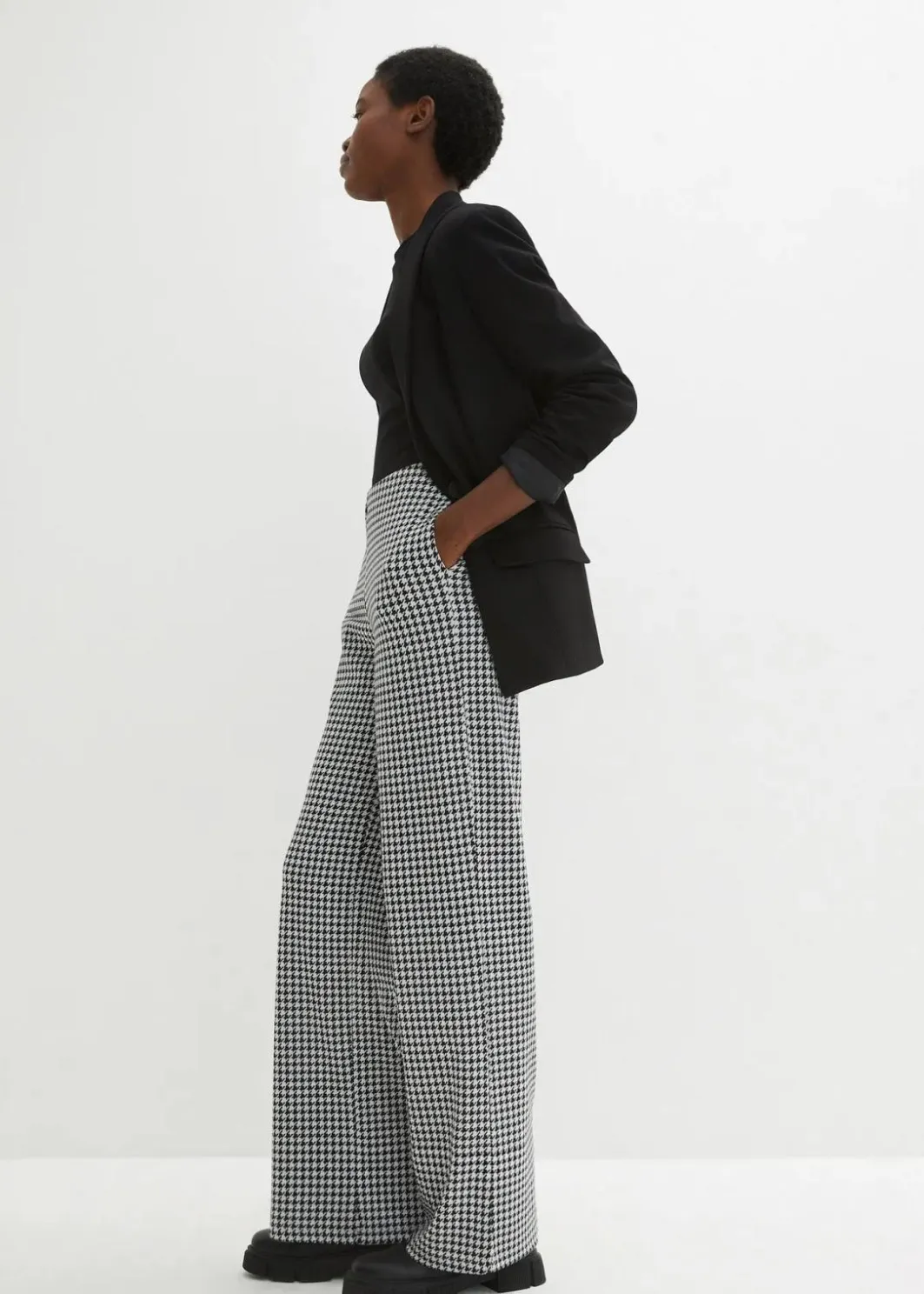 New Stretch-Hose mit Hahnentrittmuster, Wide leg Damen Bekleidung·Kleider|Hosen