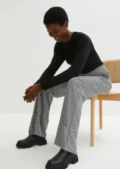 New Stretch-Hose mit Hahnentrittmuster, Wide leg Damen Bekleidung·Kleider|Hosen