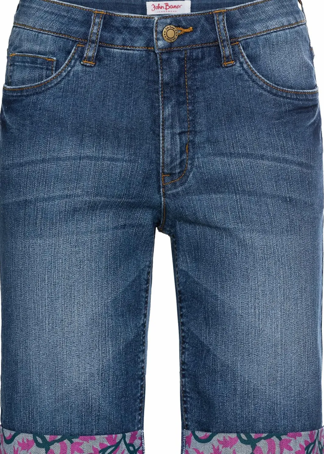 Hot Stretch-Jeans-Bermuda mit farbigem Umschlag Damen Shorts|Jeans