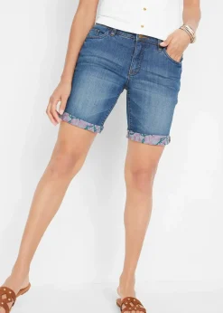 Hot Stretch-Jeans-Bermuda mit farbigem Umschlag Damen Shorts|Jeans