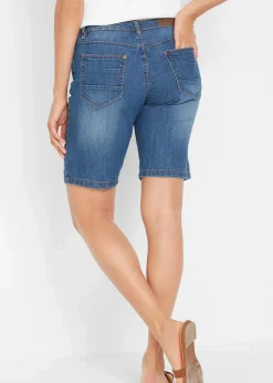 Hot Stretch-Jeans-Bermuda mit farbigem Umschlag Damen Shorts|Jeans