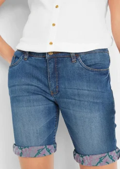 Hot Stretch-Jeans-Bermuda mit farbigem Umschlag Damen Shorts|Jeans