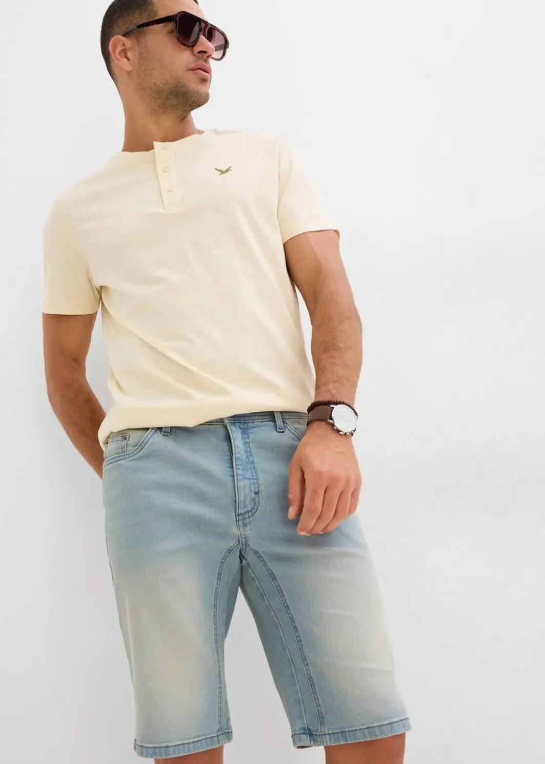 Herren bonprix Jeans|Shorts|Stretch-Jeans-Bermuda mit verstärktem Schritt, Regular Fit