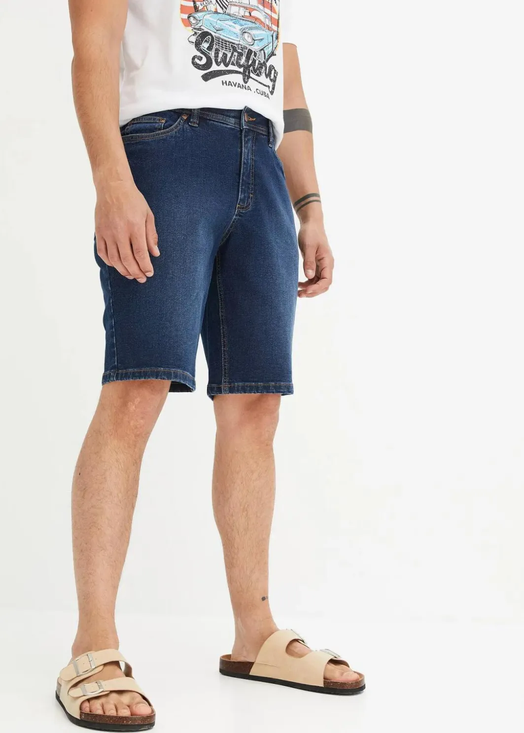 Herren bonprix Jeans|Shorts|Stretch-Jeans-Bermuda, Regular Fit (2er Pack)