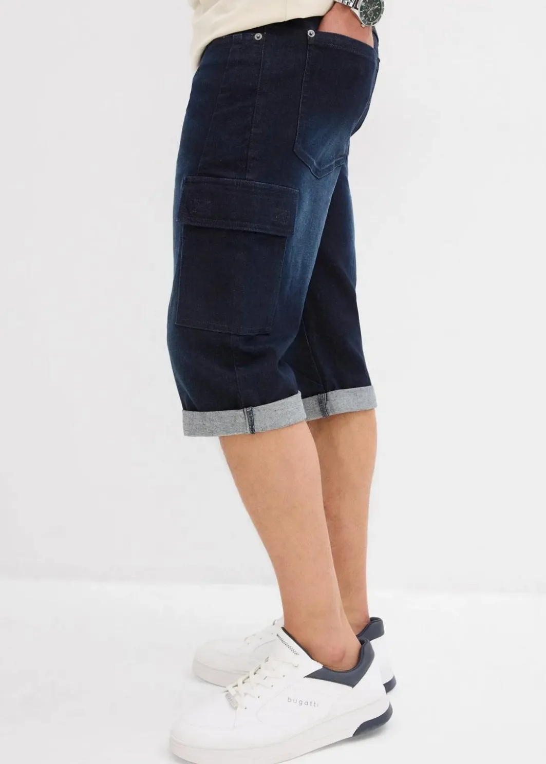 Discount Stretch-Jeans-Cargobermuda, Regular Fit Herren Große Größen|Shorts