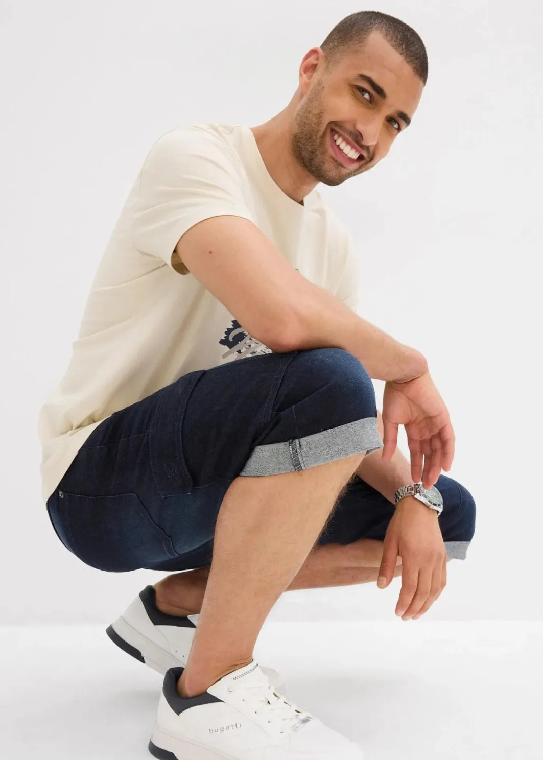 Discount Stretch-Jeans-Cargobermuda, Regular Fit Herren Große Größen|Shorts