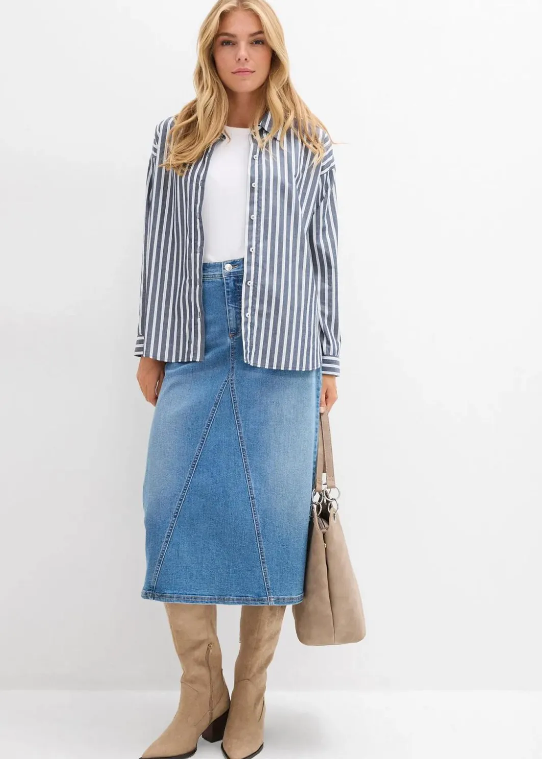 Damen bonprix Röcke|Bekleidung·Sportbekleidung|Stretch-Jeansrock, High Waist