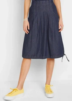 Damen bonprix Bekleidung·Sportbekleidung|Röcke|Stretch-Jeansrock mit Biesen, Bindeband und Bequembund