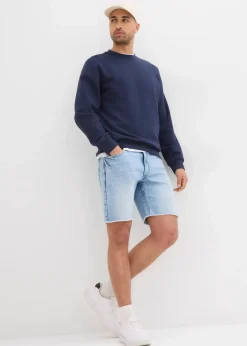 Outlet Stretch-Jeans-Shorts mit offenen Saumkanten, Relaxed Fit Herren Jeans|Shorts