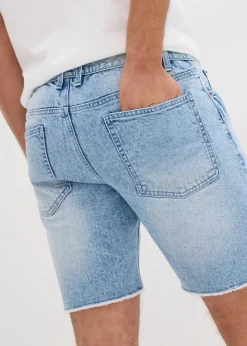 Outlet Stretch-Jeans-Shorts mit offenen Saumkanten, Relaxed Fit Herren Jeans|Shorts