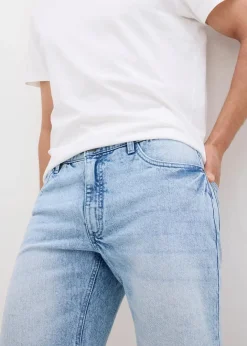 Outlet Stretch-Jeans-Shorts mit offenen Saumkanten, Relaxed Fit Herren Jeans|Shorts