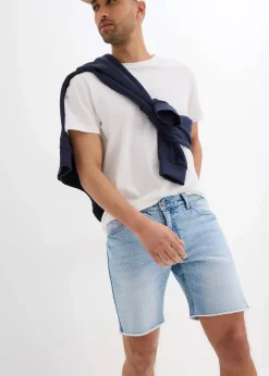 Outlet Stretch-Jeans-Shorts mit offenen Saumkanten, Relaxed Fit Herren Jeans|Shorts