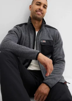Herren bonprix Große Größen|Outdoorbekleidung|Strickfleecejacke mit praktischen Taschen und sportiven Details