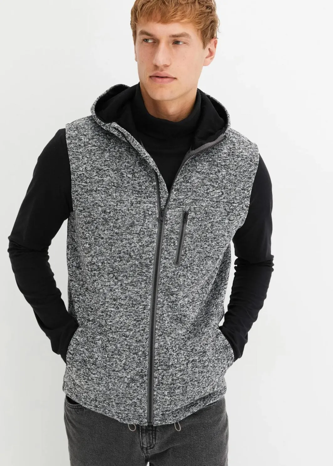 Sale Strickfleece-Weste mit Kapuze Herren Große Größen|Outdoorbekleidung