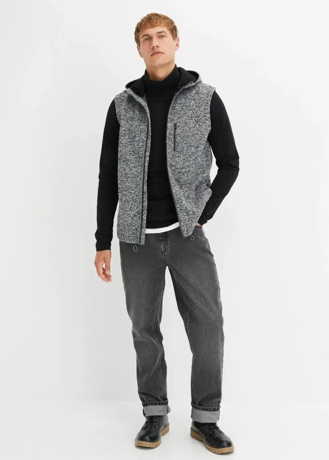 Sale Strickfleece-Weste mit Kapuze Herren Große Größen|Outdoorbekleidung