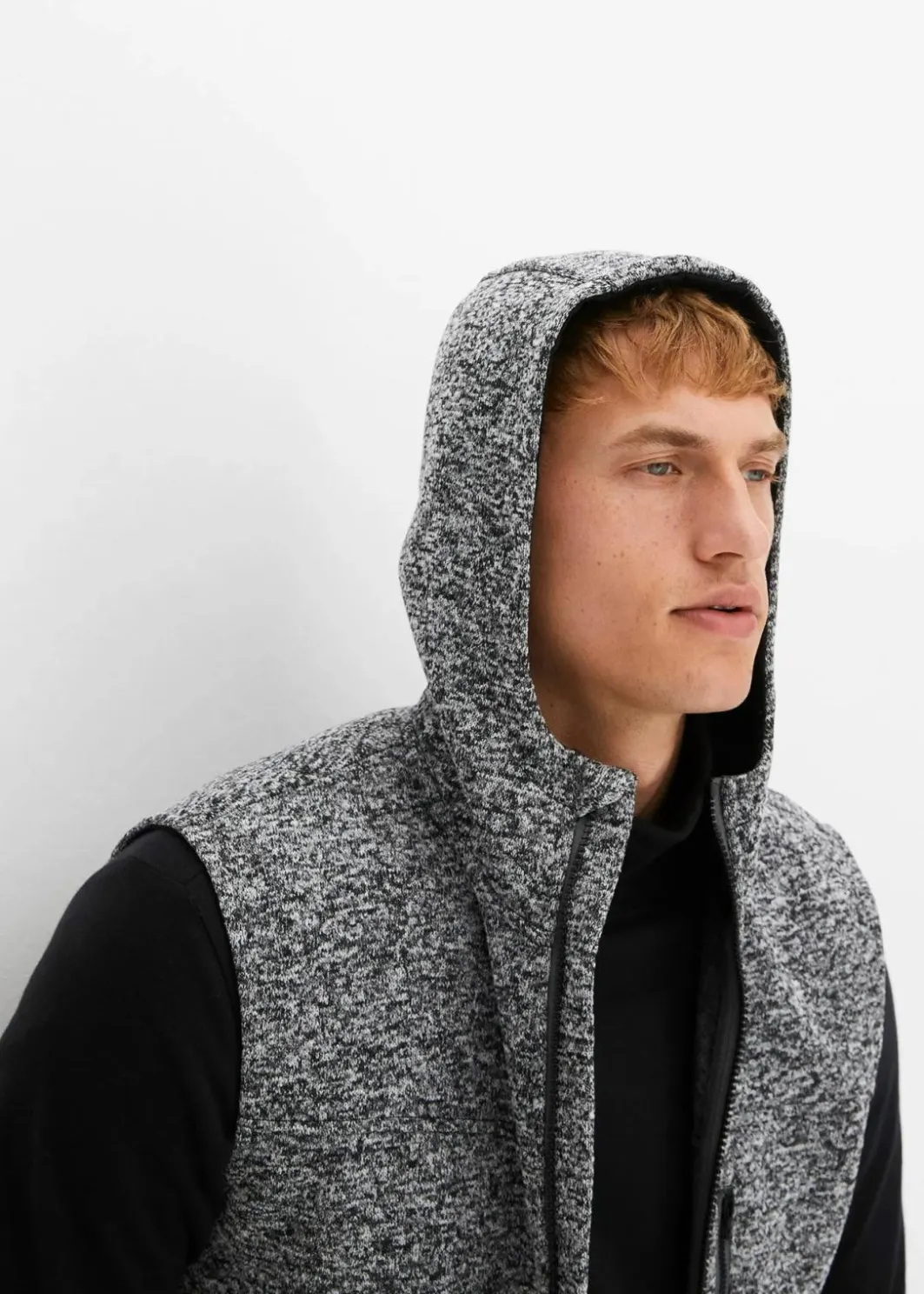 Sale Strickfleece-Weste mit Kapuze Herren Große Größen|Outdoorbekleidung