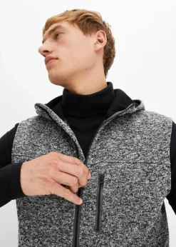 Sale Strickfleece-Weste mit Kapuze Herren Große Größen|Outdoorbekleidung