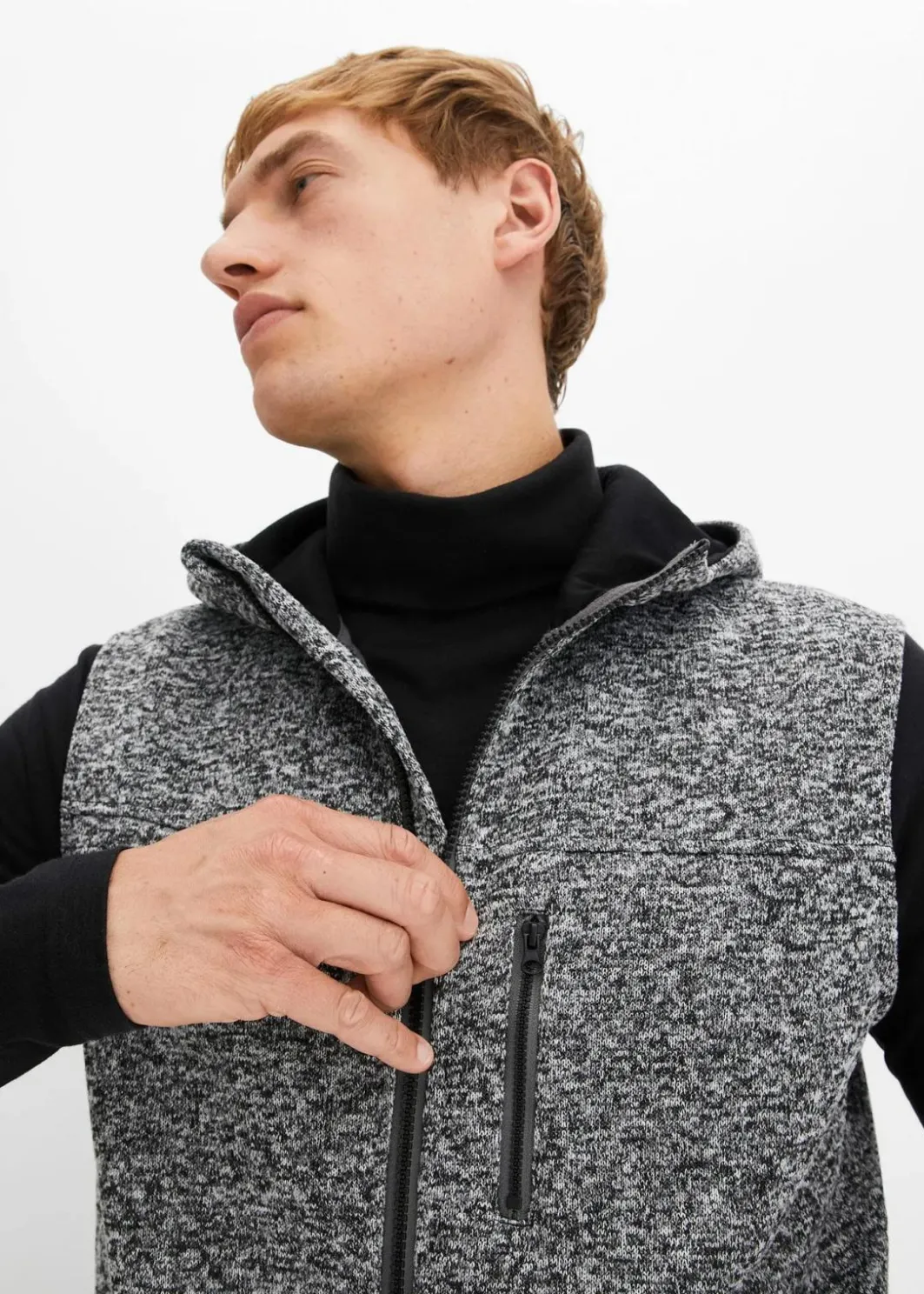 Sale Strickfleece-Weste mit Kapuze Herren Große Größen|Outdoorbekleidung