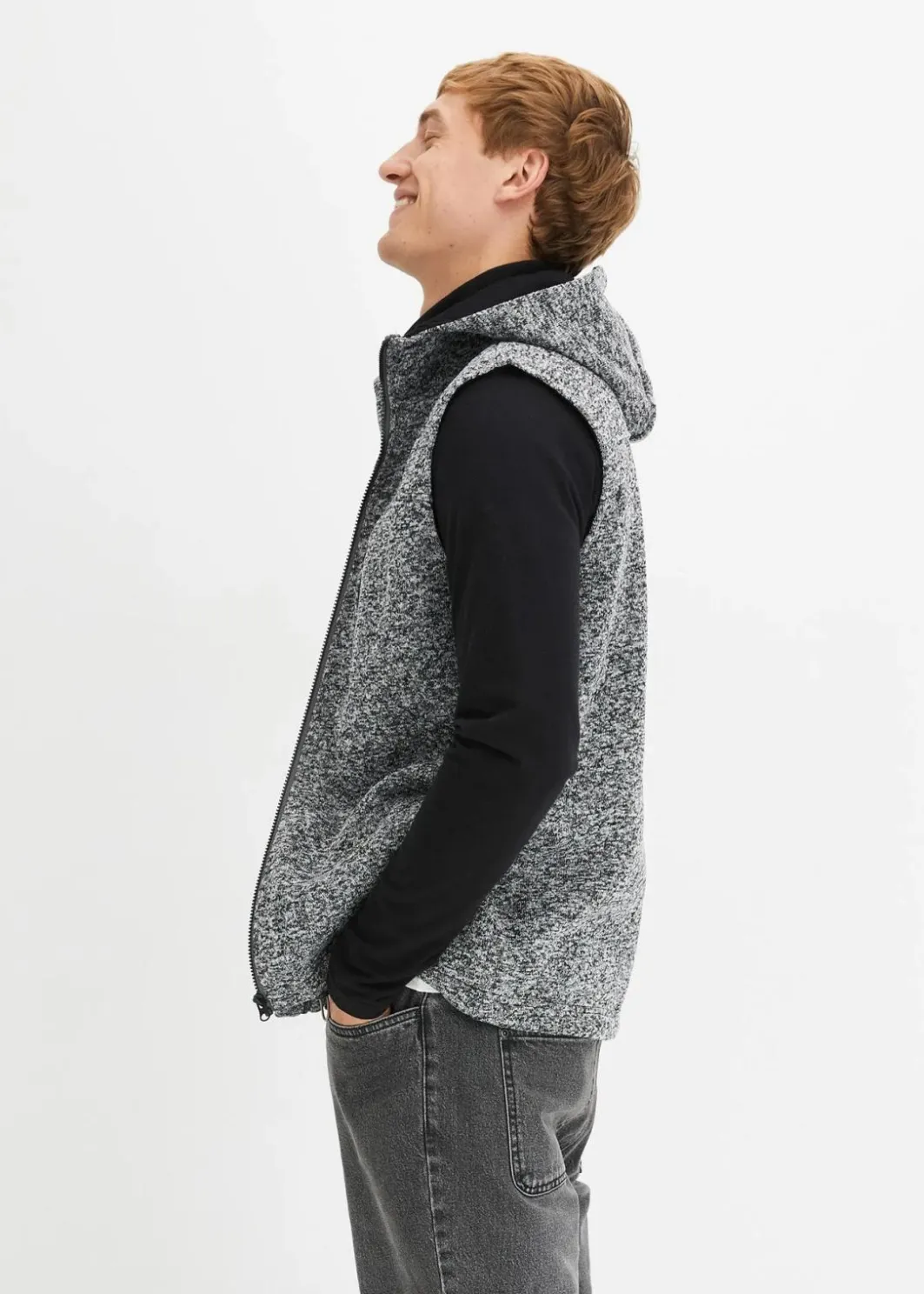 Sale Strickfleece-Weste mit Kapuze Herren Große Größen|Outdoorbekleidung