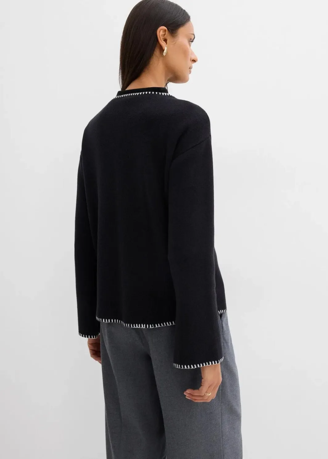 Damen bonprix Bekleidung·Umstandsmode|Bekleidung·Jeans|Strickjacke aus Wollmix mit Kontrastdetails