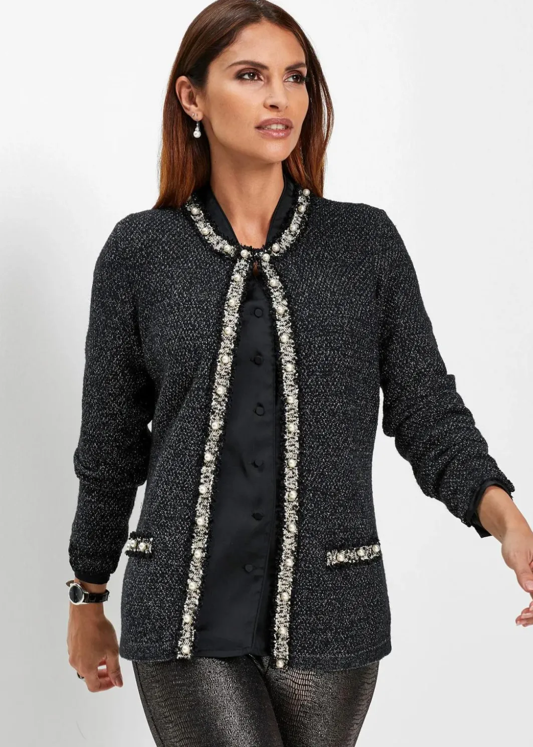 Damen bonprix Bekleidung·Umstandsmode|Bekleidung·Jeans|Strickjacke mit Perlen