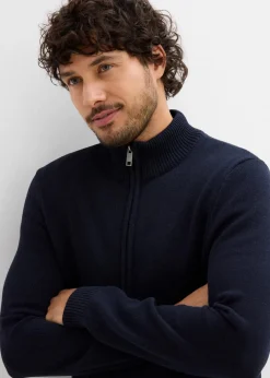 Herren bonprix Große Größen|Basics|Strickjacke mit Stehkragen und recycelter Baumwolle