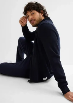 Herren bonprix Große Größen|Basics|Strickjacke mit Stehkragen und recycelter Baumwolle
