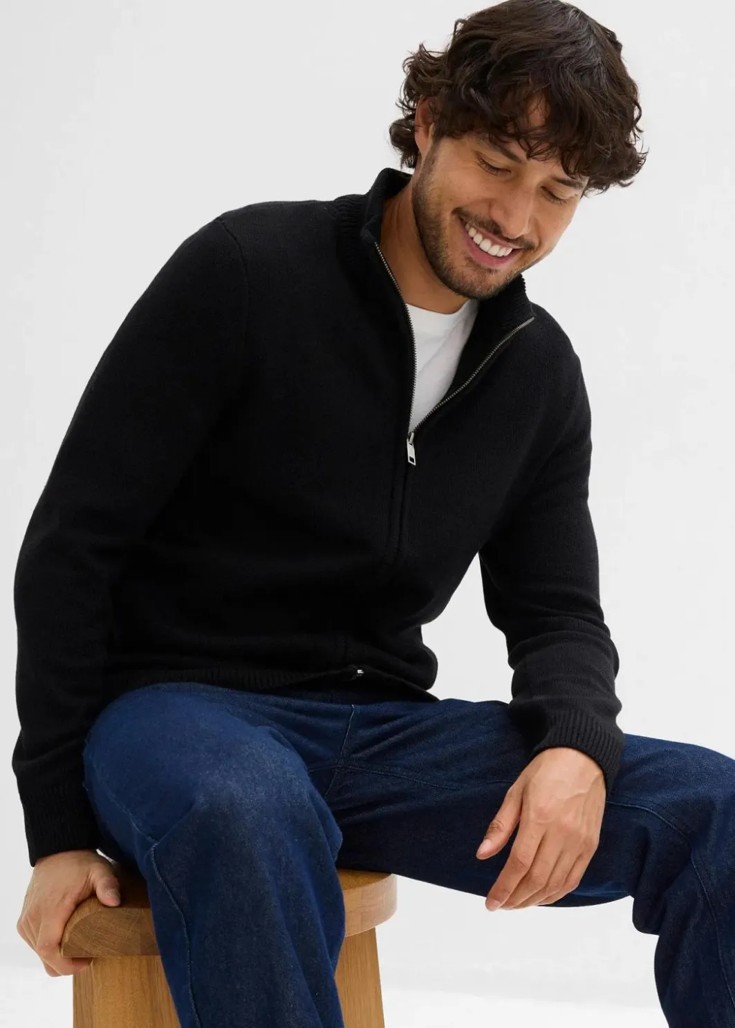 Herren bonprix Pullover & Strickjacken|Basics|Strickjacke mit Stehkragen und recycelter Baumwolle
