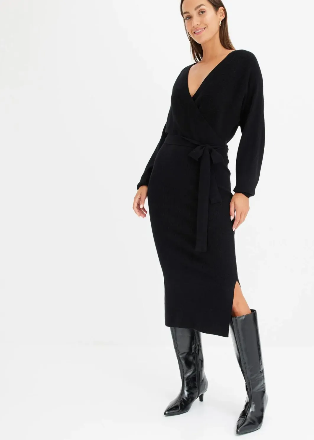Damen bonprix Kleider|Strickmode|Strickkleid aus fließendem Viskose-Mix