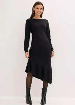 Damen bonprix Bekleidung·Pullover & Strickjacken|Kleider|Strickkleid mit asymmetrischem Saum aus Baumwolle und Kaschmir