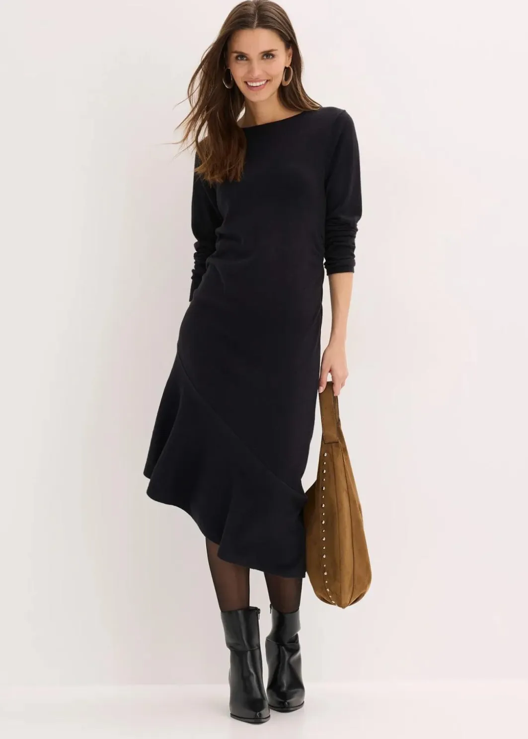 Damen bonprix Bekleidung·Pullover & Strickjacken|Kleider|Strickkleid mit asymmetrischem Saum aus Baumwolle und Kaschmir
