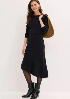 Damen bonprix Bekleidung·Pullover & Strickjacken|Kleider|Strickkleid mit asymmetrischem Saum aus Baumwolle und Kaschmir