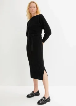 Damen bonprix Kleider|Strickkleid mit Gürtel (2-tlg.Set)