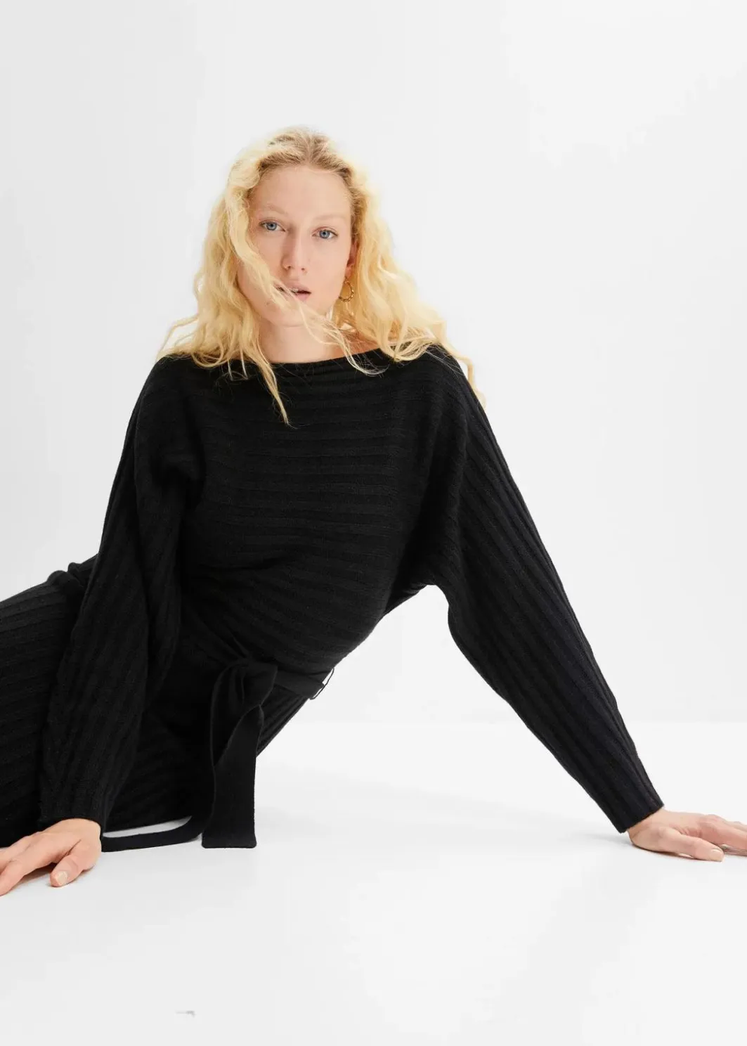 Damen bonprix Kleider|Strickkleid mit Gürtel (2-tlg.Set)
