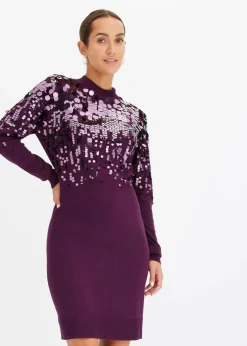 Damen bonprix Kleider|Strickmode|Strickkleid mit Pailletten