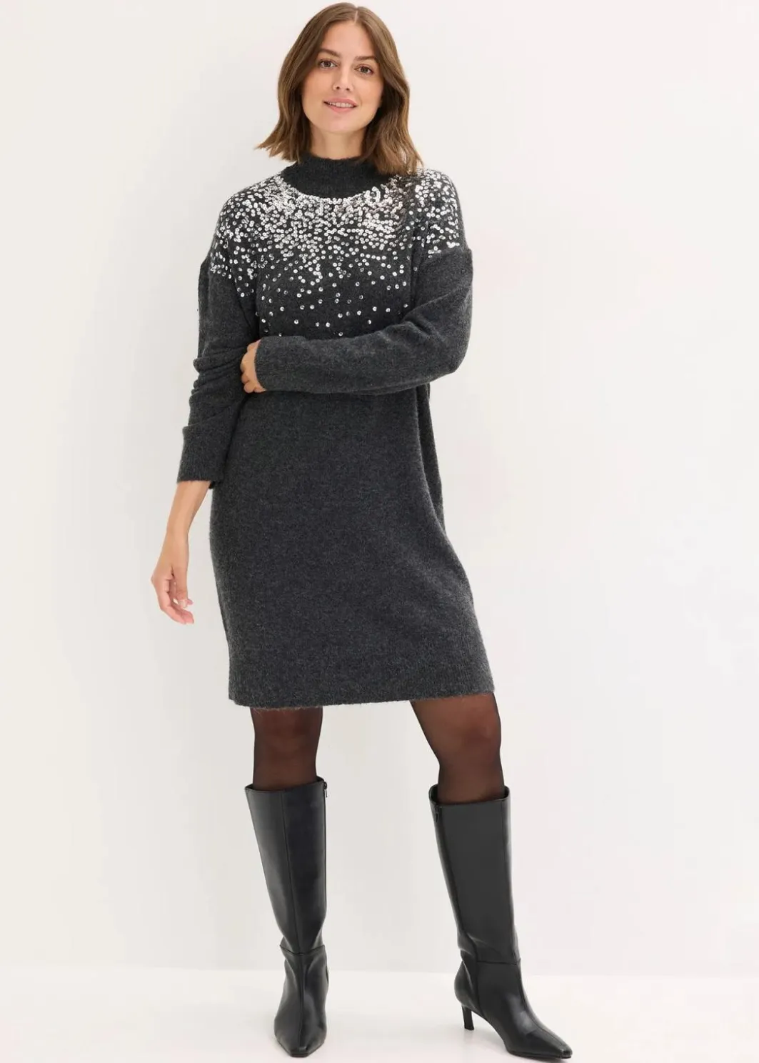 Damen bonprix Bekleidung·Umstandsmode|Bekleidung·Pullover & Strickjacken|Strickkleid mit Pailletten-Applikation