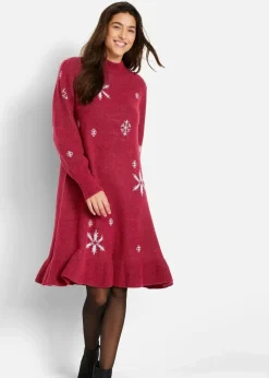 Damen bonprix Bekleidung·Umstandsmode|Strickmode|Strickkleid mit Schneeflocken-Print