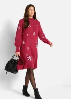 Damen bonprix Bekleidung·Umstandsmode|Strickmode|Strickkleid mit Schneeflocken-Print