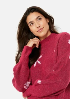 Damen bonprix Bekleidung·Umstandsmode|Strickmode|Strickkleid mit Schneeflocken-Print