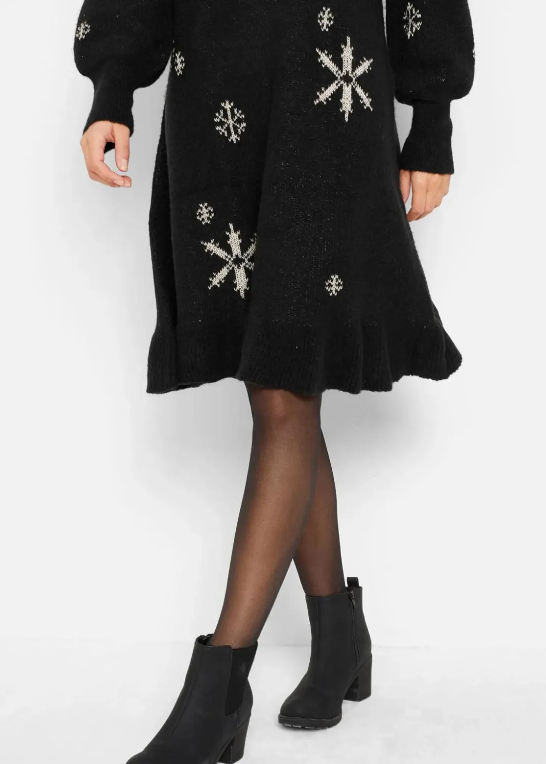 Damen bonprix Bekleidung·Umstandsmode|Strickmode|Strickkleid mit Schneeflocken-Print
