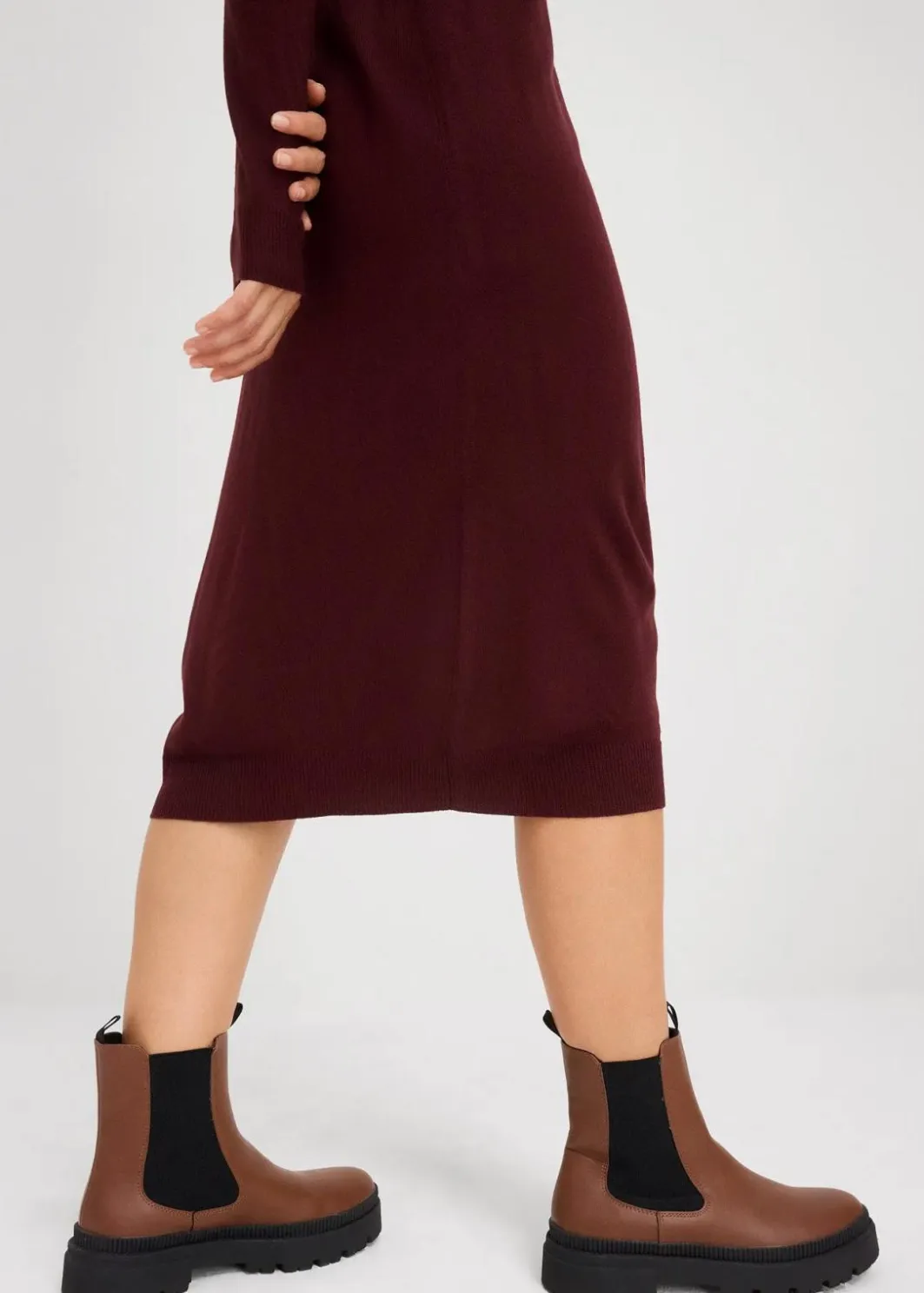 Damen bonprix Kleider|Basics|Strickkleid mit Stehkragen