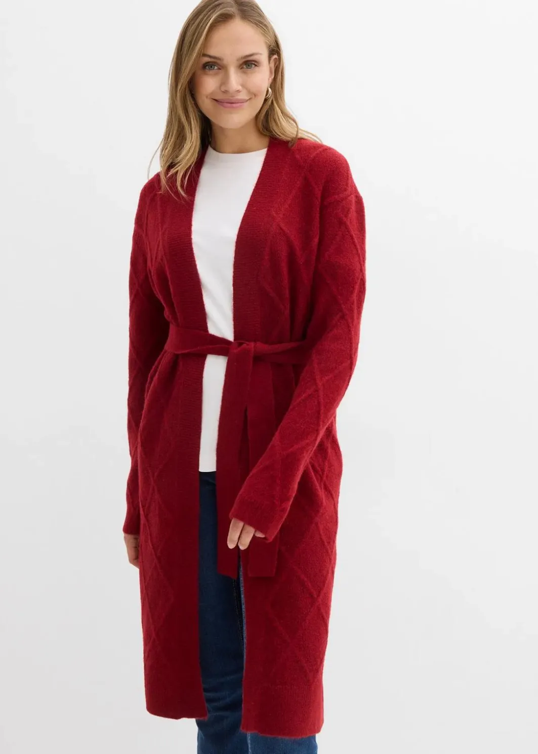 Damen bonprix Strickmode|Pullover & Strickjacken|Strickmantel aus Zopfstrick