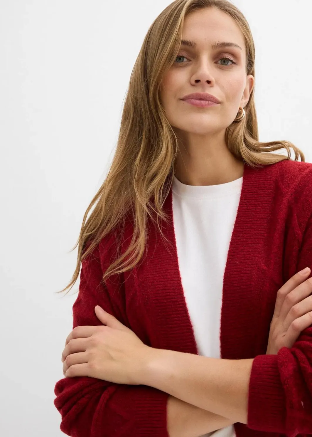 Damen bonprix Strickmode|Pullover & Strickjacken|Strickmantel aus Zopfstrick