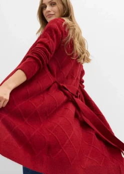Damen bonprix Strickmode|Pullover & Strickjacken|Strickmantel aus Zopfstrick
