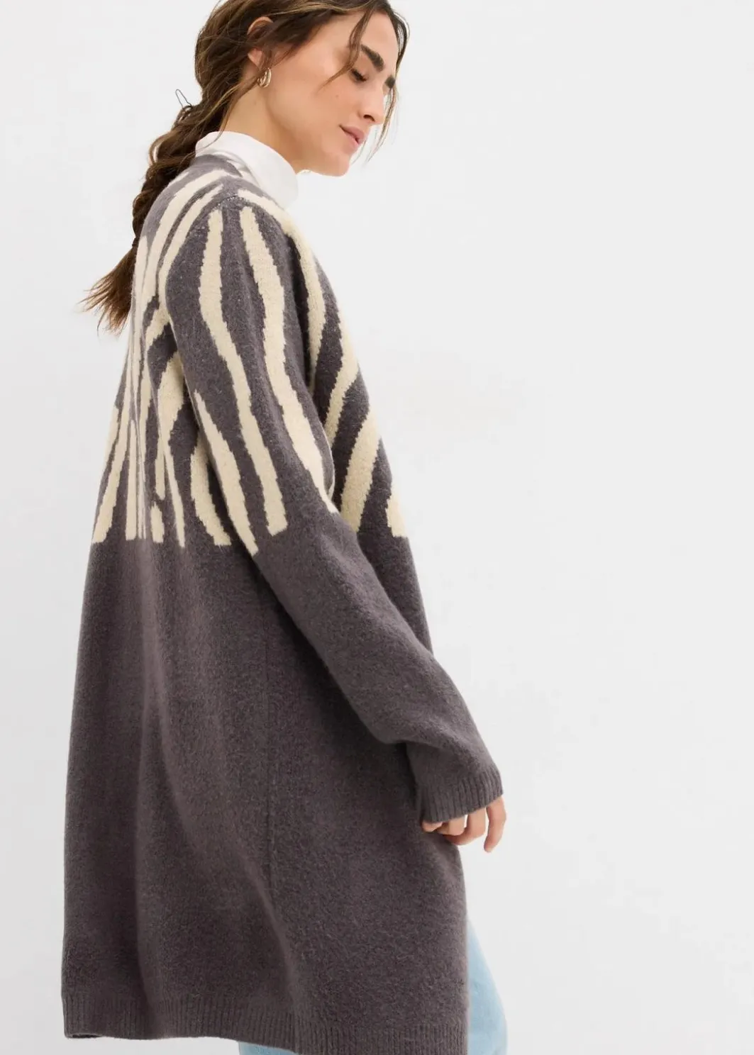 Damen bonprix Bekleidung·Umstandsmode|Bekleidung·Jeans|Strickmantel mit Zebra Druck