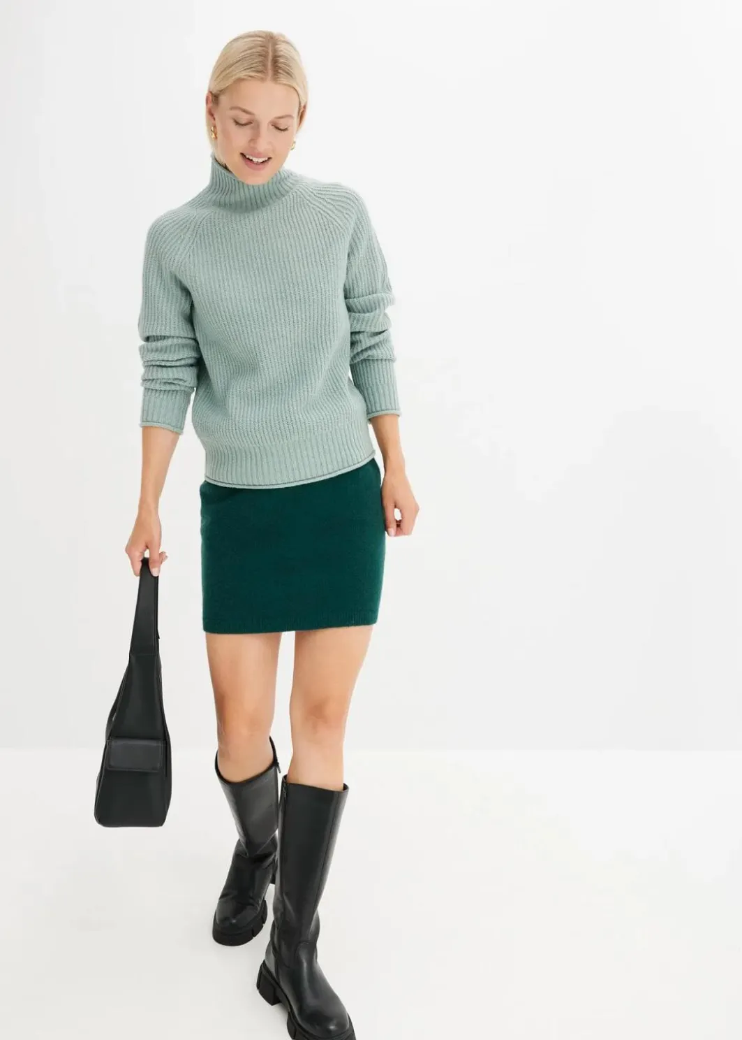 Damen bonprix Strickmode|Pullover & Strickjacken|Strickpullover mit Stehkragen