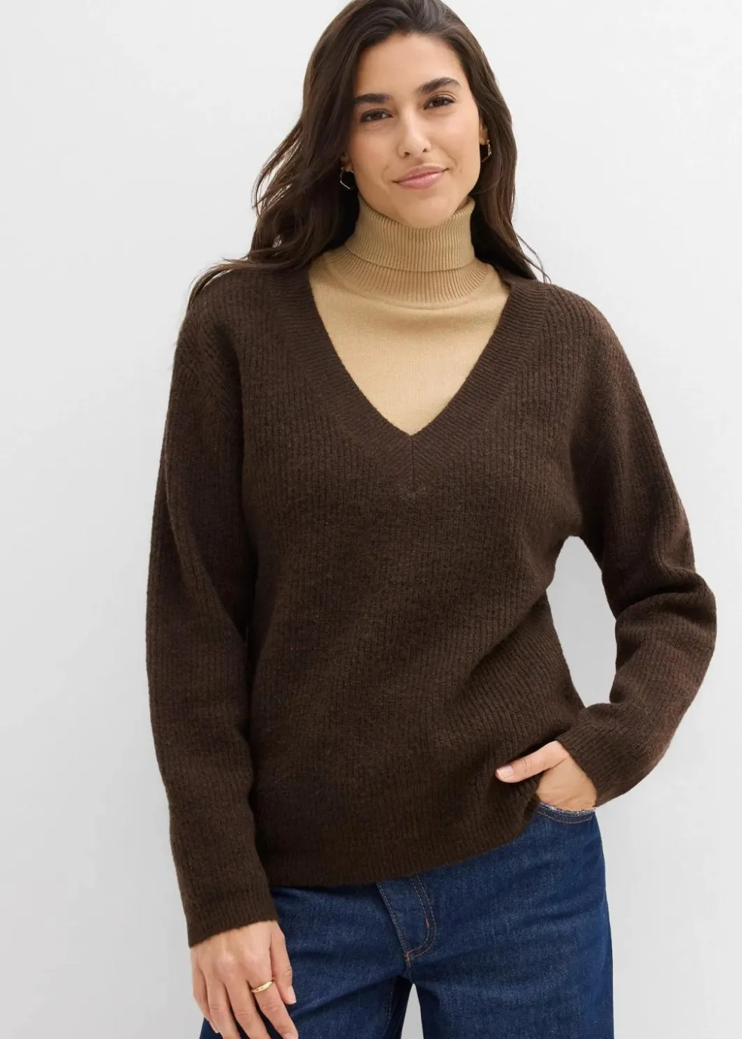Damen bonprix Bekleidung·Umstandsmode|Strickmode|Strickpullover mit tiefem V-Ausschnitt