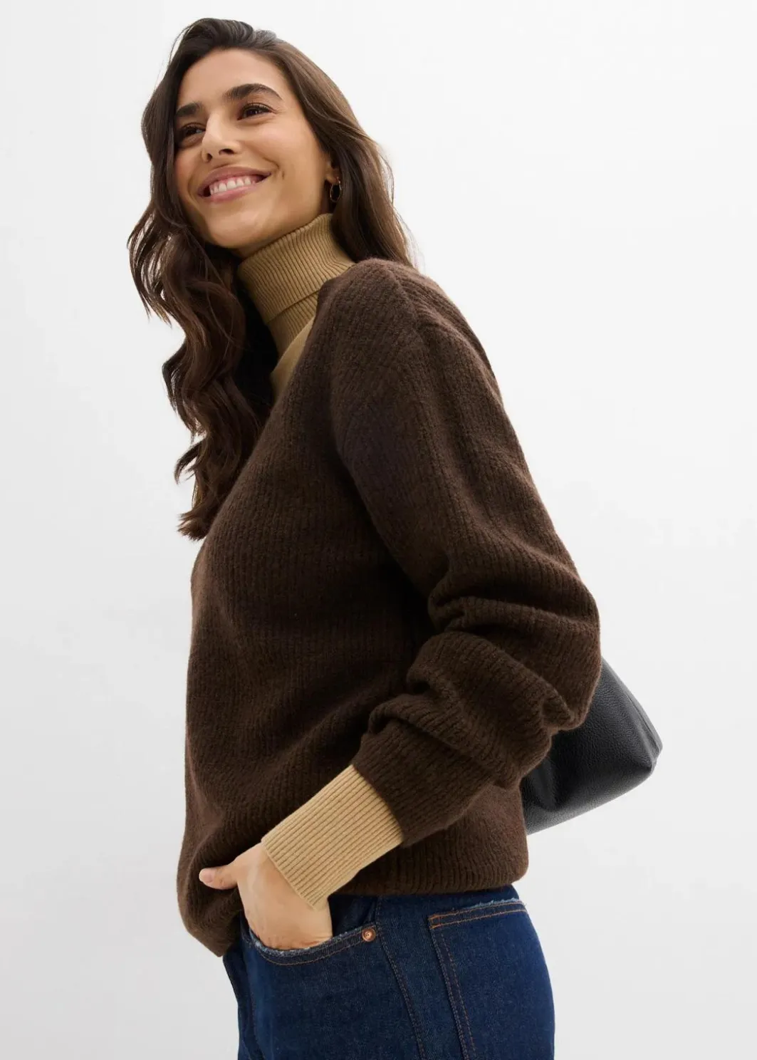 Damen bonprix Bekleidung·Umstandsmode|Strickmode|Strickpullover mit tiefem V-Ausschnitt
