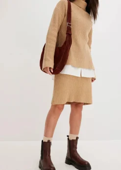 Damen bonprix Bekleidung·Sportbekleidung|Nachhaltigere Materialien|Strickrock aus reiner Baumwolle